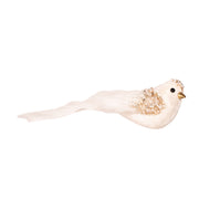 Ivory bird ornament with champagne glitter detail and clip, 8x25cm, perfect for adding sparkle and elegance to Christmas tree décor.