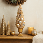 Ivory sisal Christmas tree with baubles in a pot, 40cm tall tabletop decoration