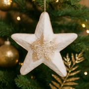 Ivory velour star Christmas tree decoration 20x20x5cm with soft plush texture