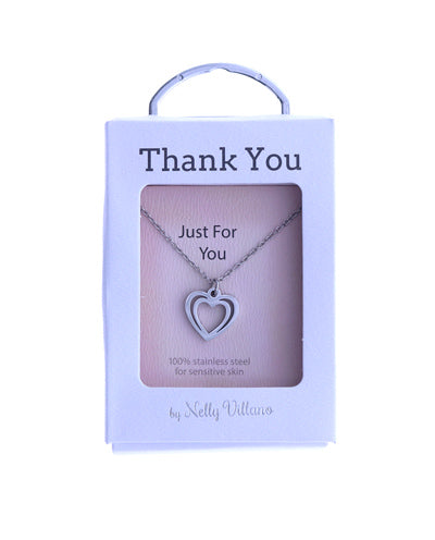 “Thank You” sentiment pendant necklace, polished and gift boxed