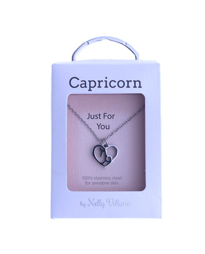 Capricorn zodiac pendant necklace with polished finish