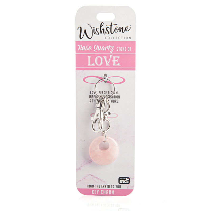 Pink rose quartz crystal keychain