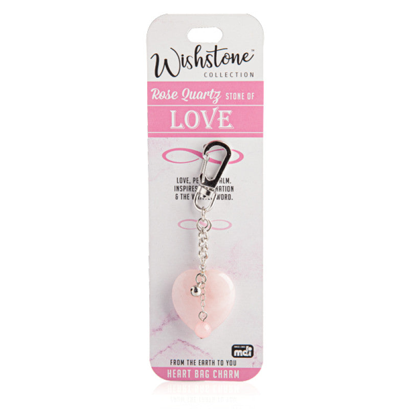 Pink rose quartz heart keychain for bag
