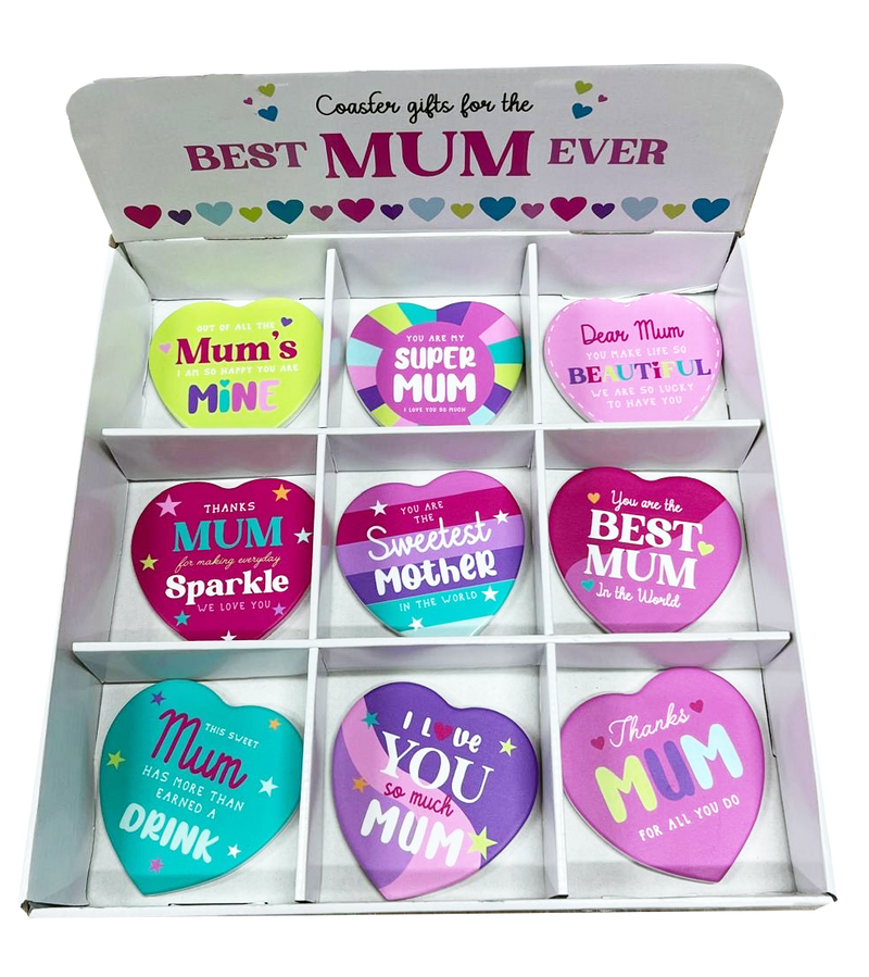 A set of Best Mum Ever Ceramic Coasters featuring floral designs and a non-slip backing.