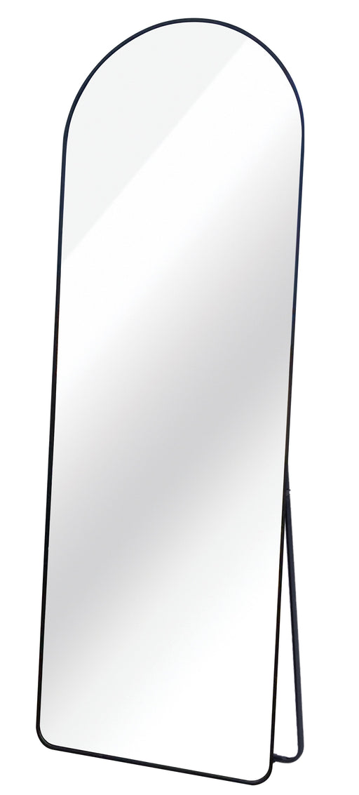 Full-length floor mirror with a sleek black aluminium frame and stand.