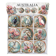 Round ceramic coasters with colorful Rainbow Australiana animal designs. – thumbnail