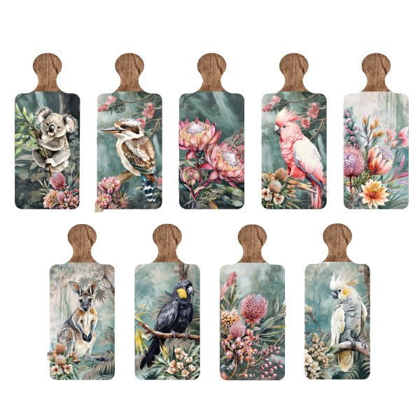 Rectangular ceramic serving board with the Midnight Australia native floral print.