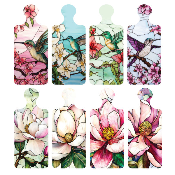 Rectangular ceramic serving board with a Magnolia stained glass floral design.