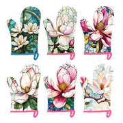 A pair of thick, insulated oven mitts featuring a beautiful Magnolia floral print. – thumbnail