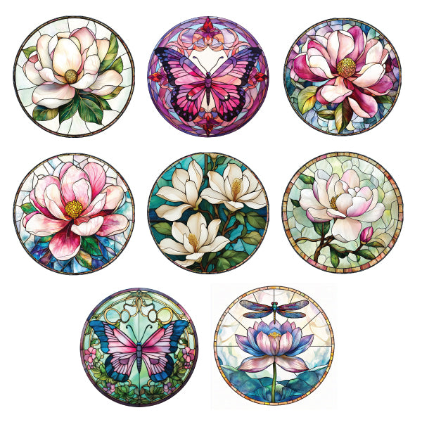 Small square ceramic trinket plates with a Magnolia design and elegant gold edging.