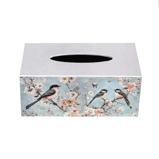 Tissue box covers featuring classic Chinoiserie bird and floral patterns.