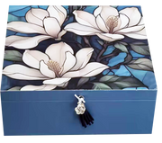 Magnolia Stained Glass Look Trinket Boxes with tassle and beaded detailing 18.3x18.3x7cm – thumbnail