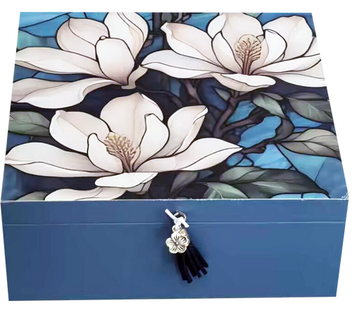Magnolia Stained Glass Look Trinket Boxes with tassle and beaded detailing 18.3x18.3x7cm