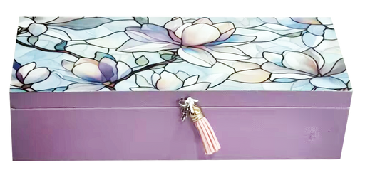 Magnolia Stained Glass look Trinket Boxes 3 compartment with tassle and beaded detailing 24.3×9.3×6.5cm