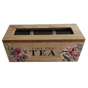 Wooden tea storage box featuring Australian native floral designs. – thumbnail