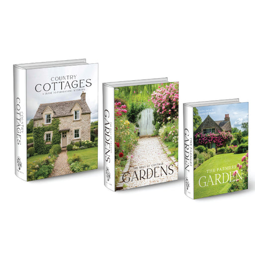 A set of three decorative coffee table books themed around Country Cottages for home styling.