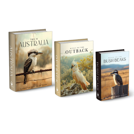 A set of three decorative coffee table books themed around iconic Australian birds.