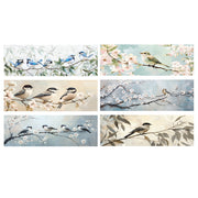 Elongated canvas print featuring birds on branches titled Bird Song. – thumbnail