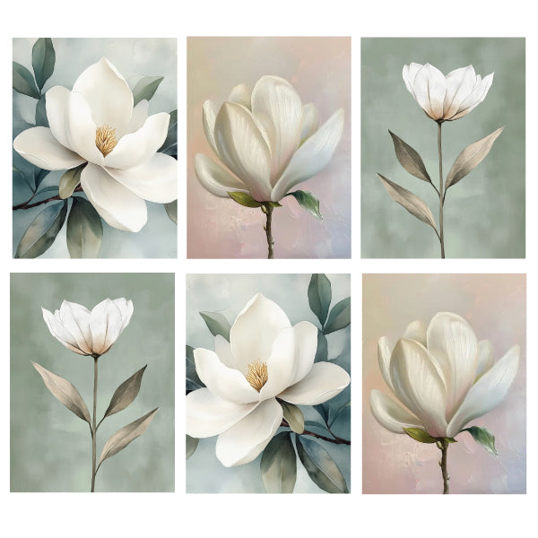 Large Pastel Magnolia Canvas wall art featuring soft pink and white floral blooms.
