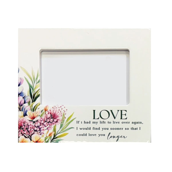 Ceramic photo frame with Australian bushland designs, holds a 4x6 inch photo.