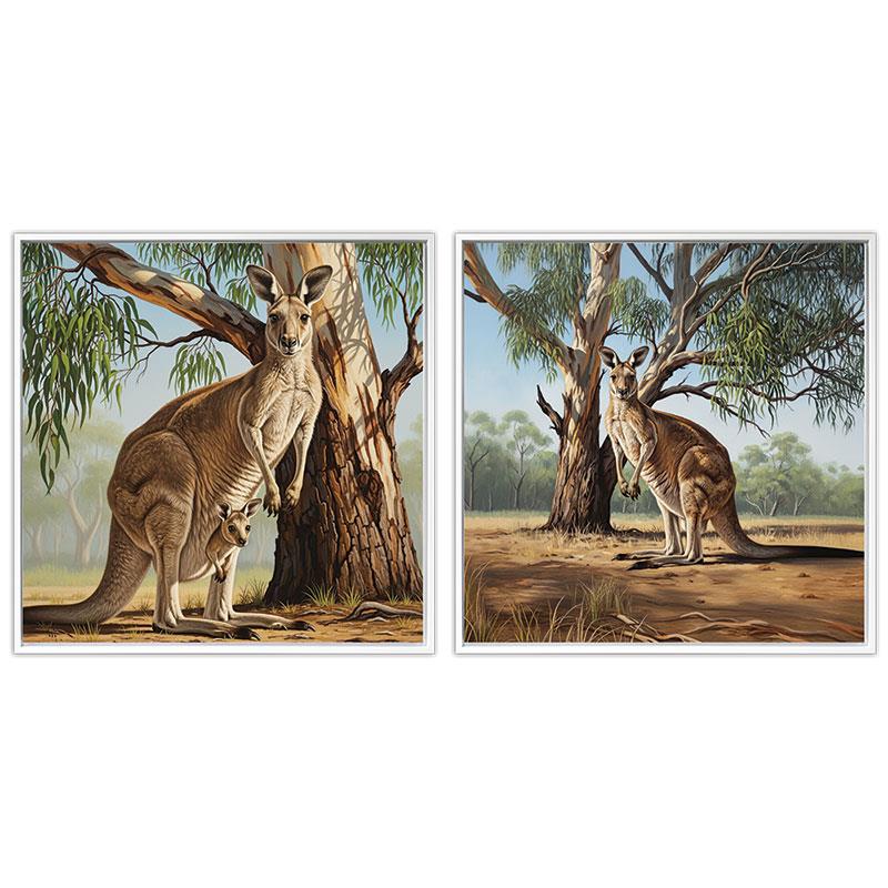 Framed kangaroo bush canvas artwork 40x40cm