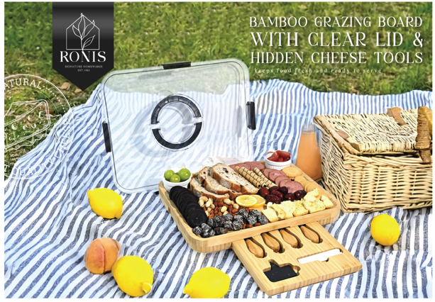 Bamboo cheese board with lid 35.5x28x8.5cm