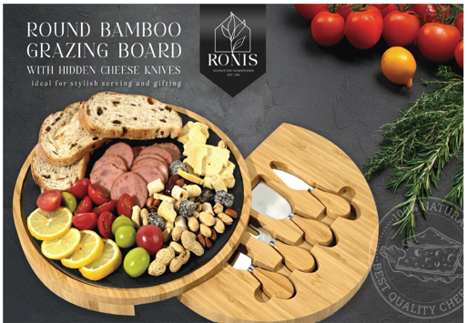 Bamboo cheese board set 30x30x3cm