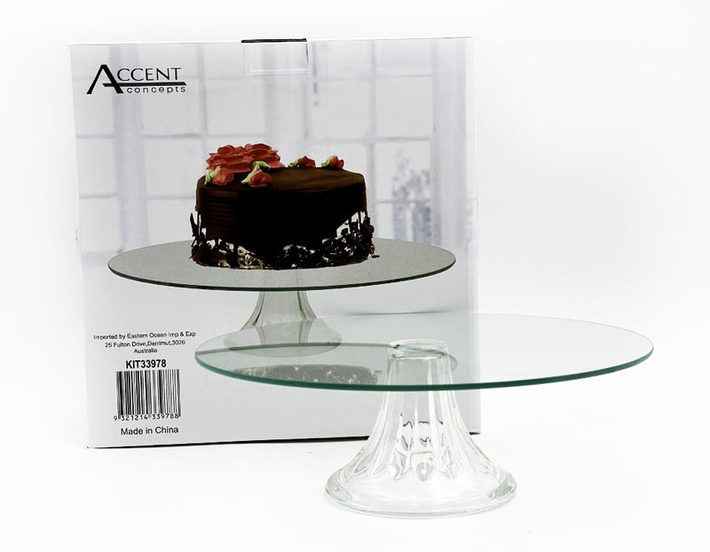 Clear glass cake stand 25 cm with gift box for cakes and desserts
