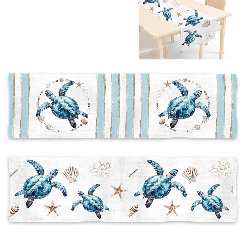 Coastal turtle canvas table runner