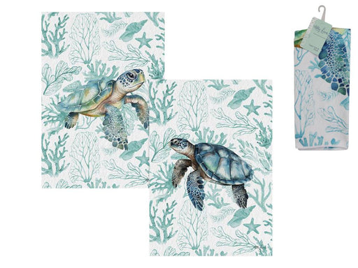 Cotton tea towel with turtle print assorted