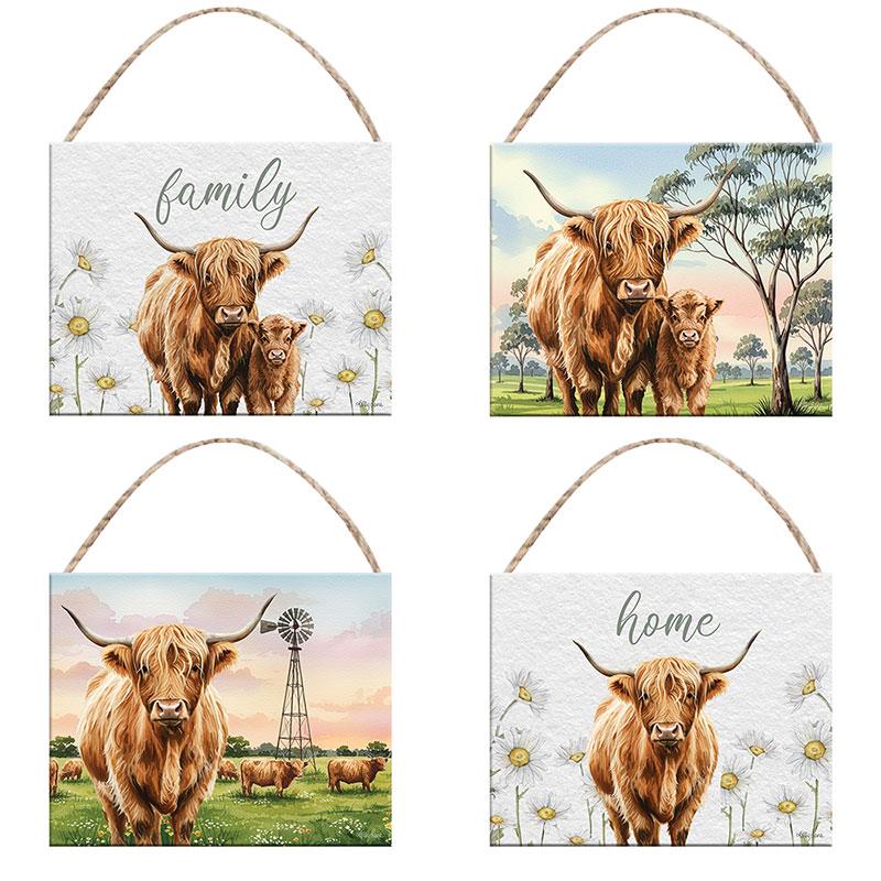 Highland cow MDF hanging plaque 25x20cm