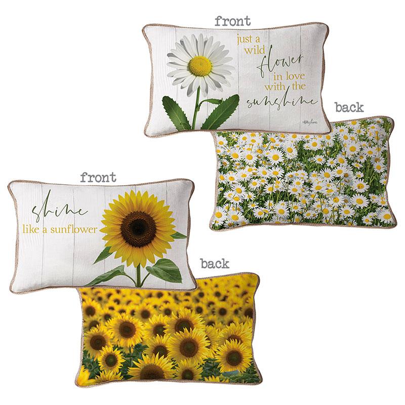 Rectangular sunflower and daisy cushion