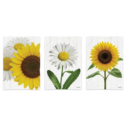 Sunflower and daisy linen tea towel