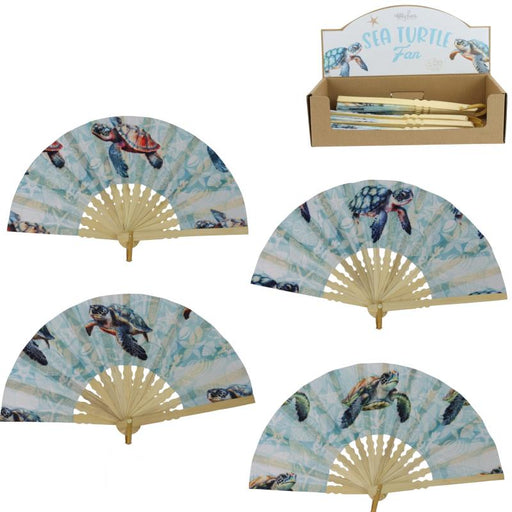 Turtle fabric bamboo hand fan 23cm