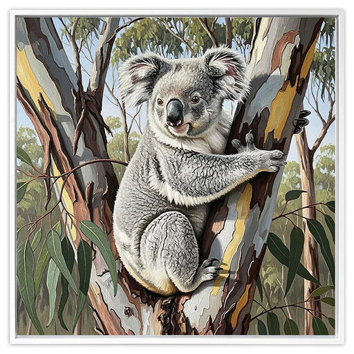 Large framed koala in tree artwork 80x80cm