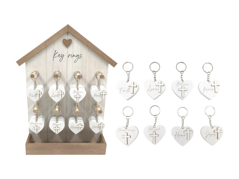 Keyring with Inspirational Cross 8 assorted 4.5cm