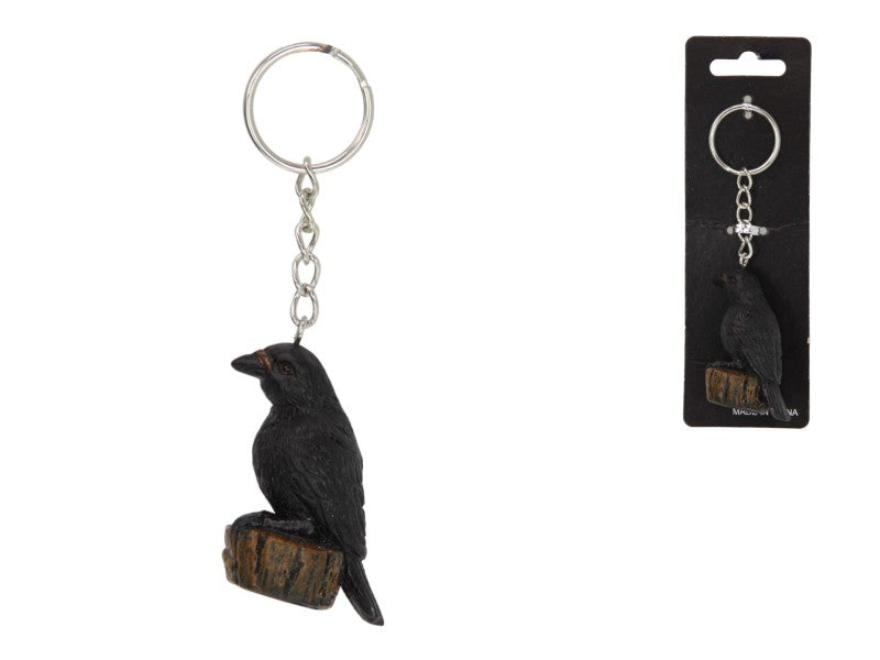 Black crow charm key ring