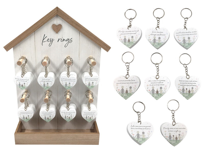 Assorted heart key rings on display stand