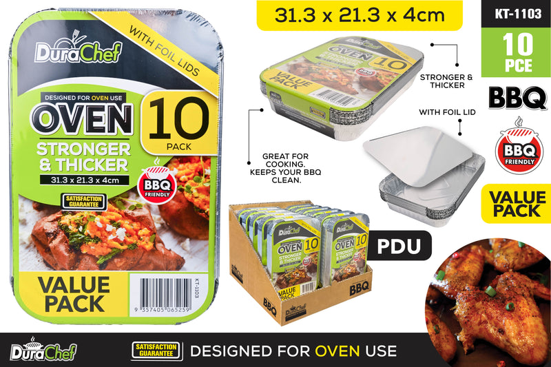 Foil Tray Container 10pc with Lid 31.3x21.3x4cm