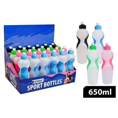 Blue 650mL sports bottle with leakproof cap