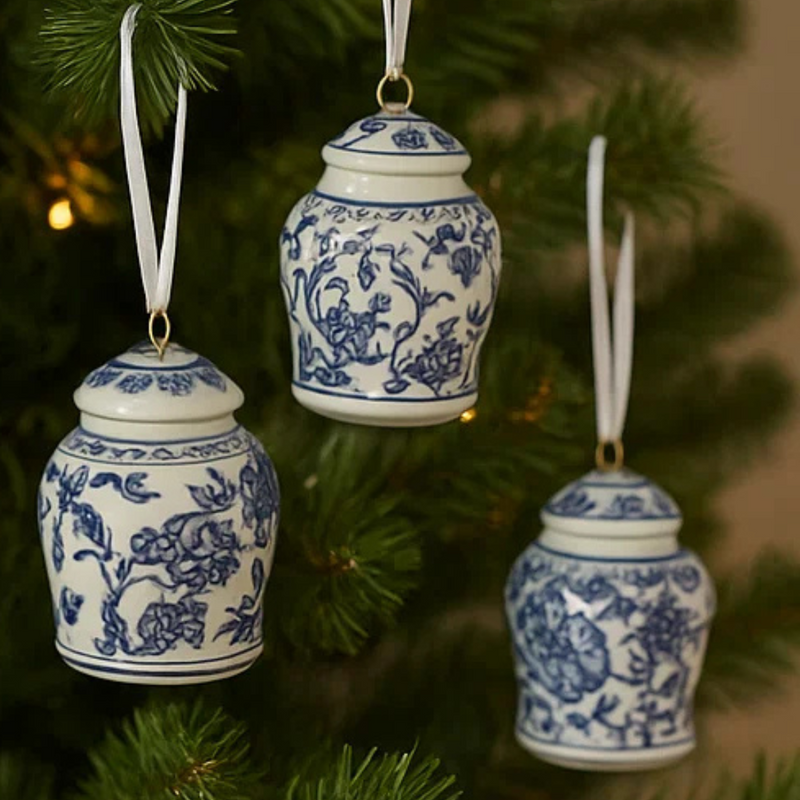Blue&White Ceramic Ginger Jar Tree Ornaments 8cm 4pk