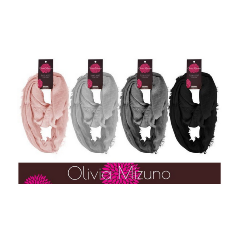 Lightweight knit tube scarf with fringe trim in assorted colours, infinity-style scarf for easy everyday layering
