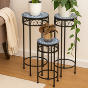 Round Mosaic Plant Stand Blue and White Pattern Small 20x57cm – thumbnail