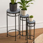 Round Mosaic Plant Stand Blue and White Pattern Small 20x57cm – thumbnail