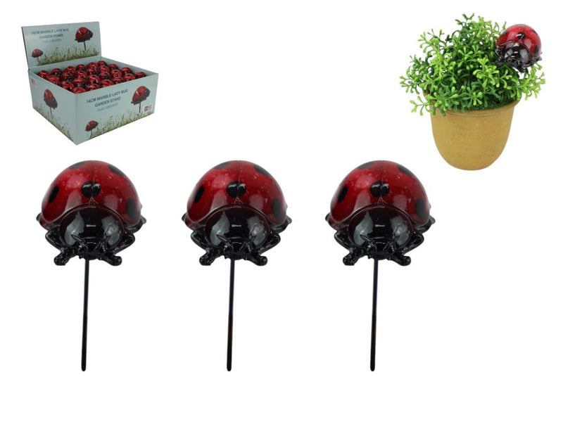 Marble ladybug garden stake