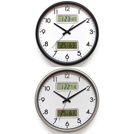 Ronis LCD Display T&H Wall Clock 32cm Assorted