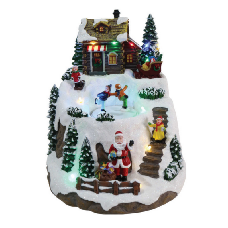Ronis LED Musical Log Cabin With Santa Sleigh 19x22x22cm