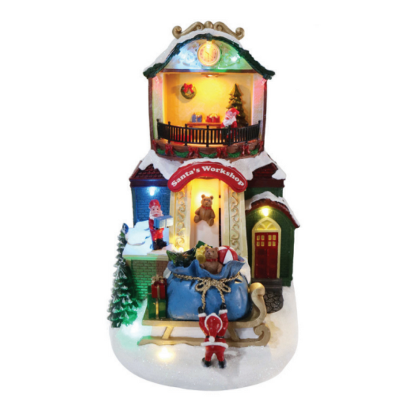 Ronis LED Musical Santa's Workshop With Toy Conveyor 19x15x24cm