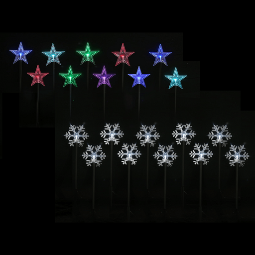 Ronis LED Timer Stakes Snowflakes/Stars 5pc Cool White