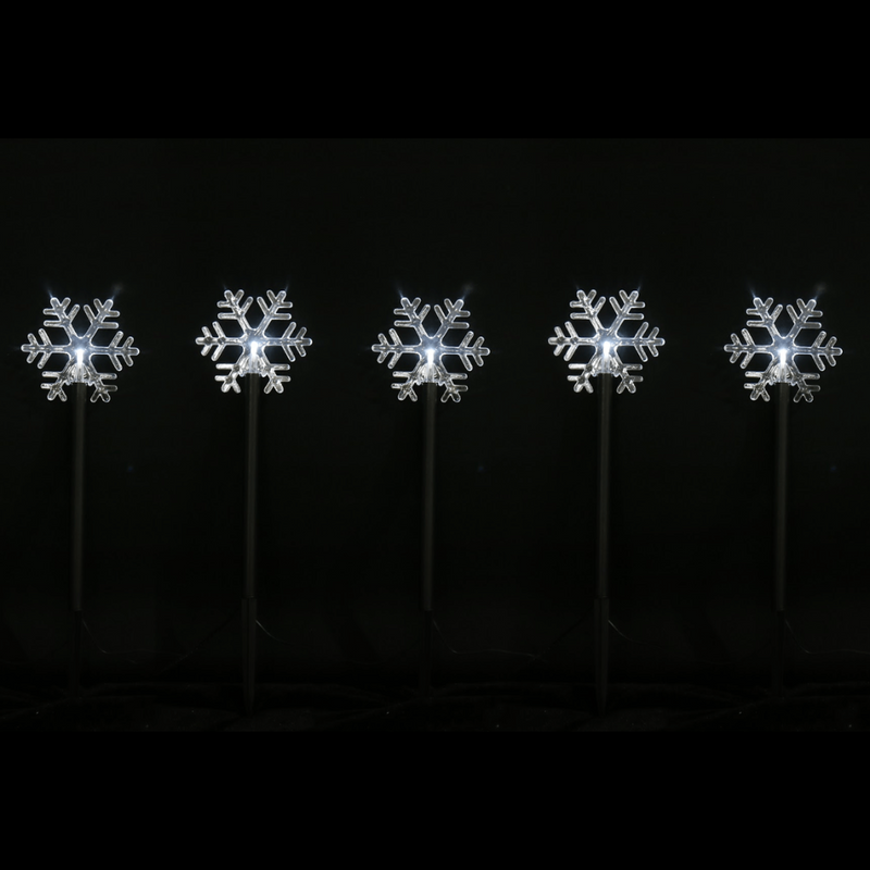 Ronis LED Timer Stakes Snowflakes/Stars 5pc Cool White